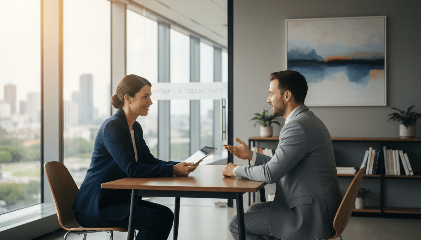 Professional recruiter conducting a candidate interview in a modern office environment